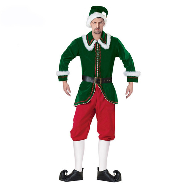 Mascot clothing Adult Men Deluxe Santa Claus Christmas Costumes Santa Uniform Xmas Costume ( Jacket+Pants+Belt+ Hat+Shoe Covers)