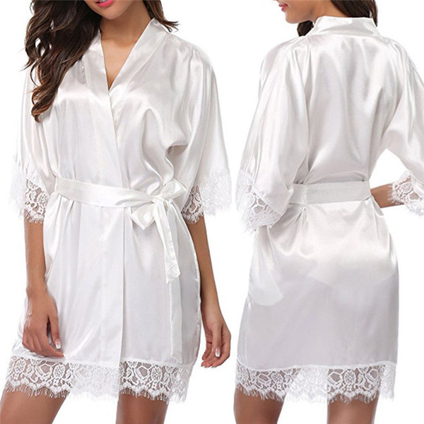 Women Short Satin Bride Robe Sexy Wedding Dressing Gown Lace Silk Kimono Bathrobe Summer Bridesmaid Nightwear