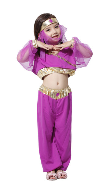 Shanghai Story Hallowean Cosplay Arabian Princess Girls Party Costumes for Kids Purple Dance Suits