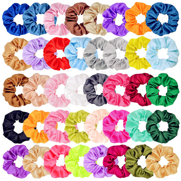 Women's Solid Satin Hair Scrunchies Ponytail Holder High Stretchy Hair Elastic Rope Accessories for Girls Hair Loop Headress Gifts C121008