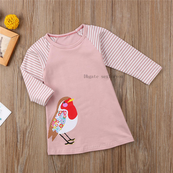 Newest Kid Baby Girls Long Sleeve Printing Bird Party Pageant Wedding Dress Cute Pop Autumn Clothes