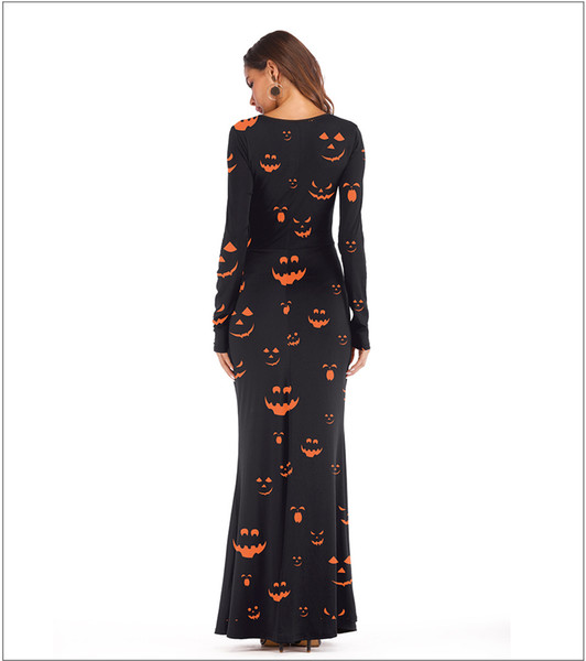 New pumpkin head printed dress, Halloween day trick party evening dress Fabric Name: milk yarn Main fabric composition polyester fiber