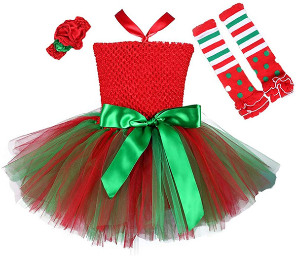 QUALITY 3pcs Christmas Costume for Girls Tutu Dress with Headwear and Leggings New Year Brithday Gift