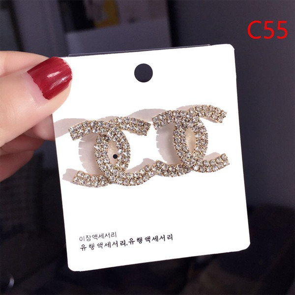 Fashion Layers Letters Ear Studs Clear Crystal Rhinestone Earrings Gold Silver Plated Earring Women Girl Wedding Jewelry