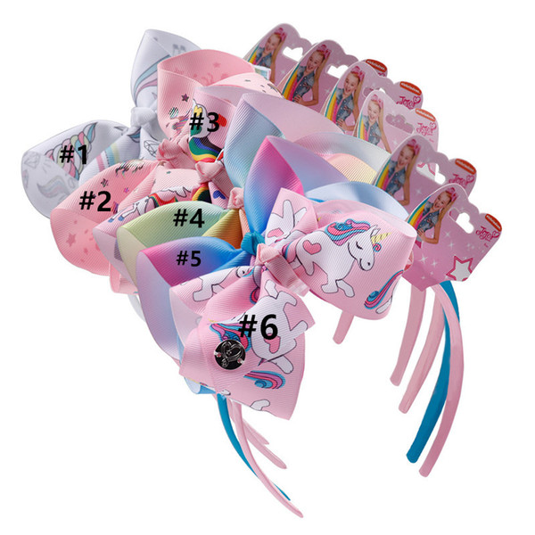 JOJO Girls Unicorn Hairband Children Boutique Hair Bows Sticks Rainbow Cartoon Print Headbands Ribbon Headwear with Tag Hair Accessories