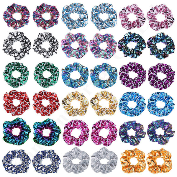 18 Colors Mermaid Fish Scale Hair Scrunchie Women Ladies Girls Ponytail Holder Scrunchies Hair Accessories Hairbands Wrist Ankle C121801