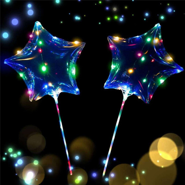 Love Heart Star Shape fashion Balloons Luminous Transparent Balloon with Stick for Christmas Wedding Party Festival Gifts Decorations