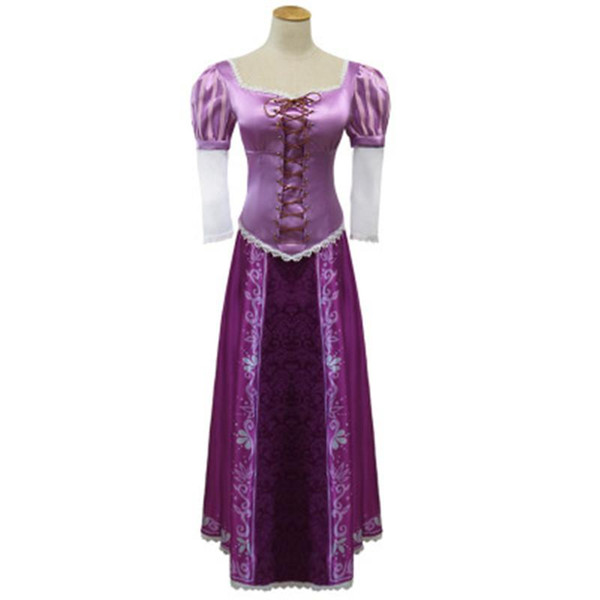 New Adult Rapunzel Cosplay Costume Tangled Fancy Dress Womens Halloween Cosplay Tangled Rapunzel Princess Costume Clothing for Girl S-XL