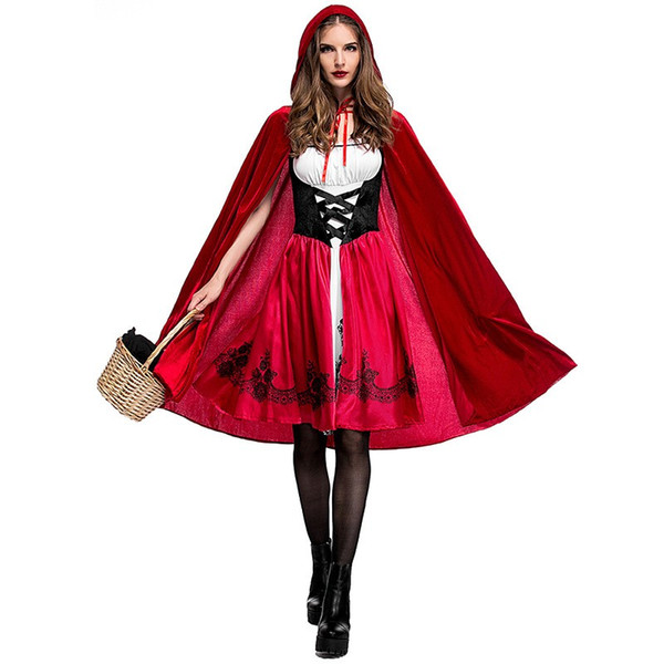 Halloween Costumes for Adults Little Red Riding Hoodied Costume cosplay party dress red hat night club Queen Costume cape dress XXXL