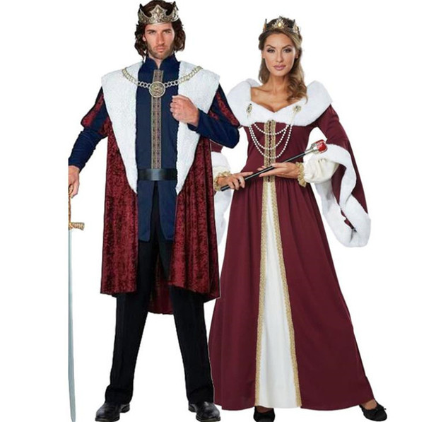 Christmas Queen King Costume Halloween Women and Mens Masquerade Ball Theme Costumes Classic Adult Costume Christmas Couples Costumes