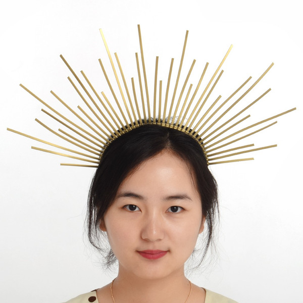 Women Halo Crown Headband New Gold Bridal Wedding Headdress Party Costume Plastic Spike Headpiece Hair Accessory Cosplay
