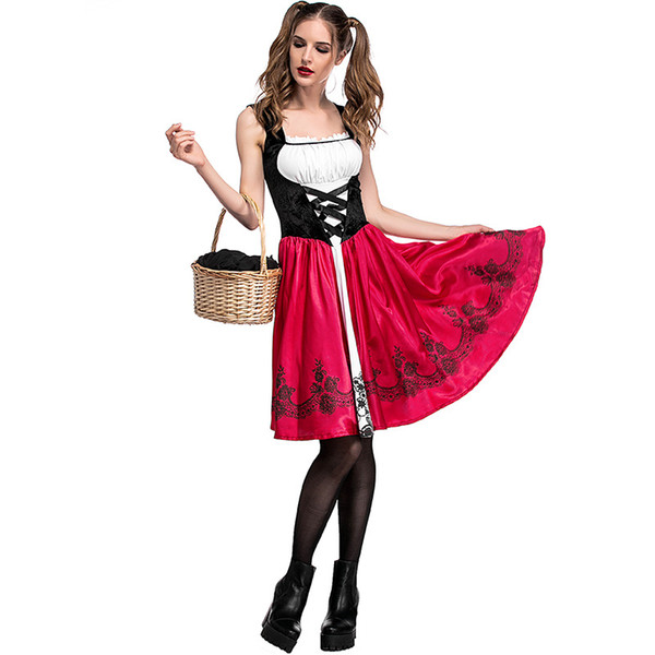 Lcw women,s New design Halloween Little Red Riding Hood Costume Adult Cosplay Dress Party Pack Little Red Riding Hood Nightclub Queen Dress