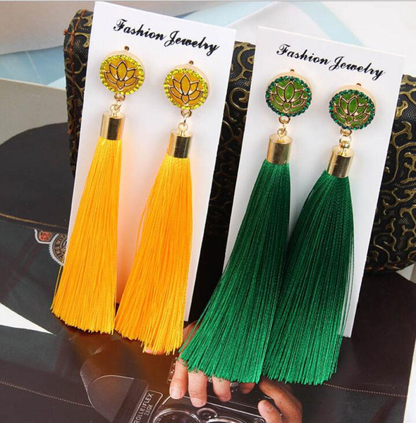 2018 New Fashion Women's Long Tassel Earrings Multi Color Bohemian Handmade Drop Earrings Wholesale Jewelry