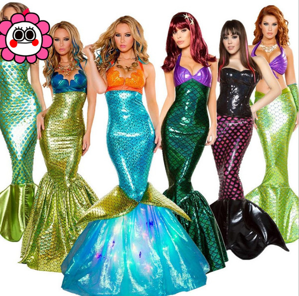 Halloween costumes, adult mermaid princess dresses, sequins, role playing, sexy breasts, evening dresses.