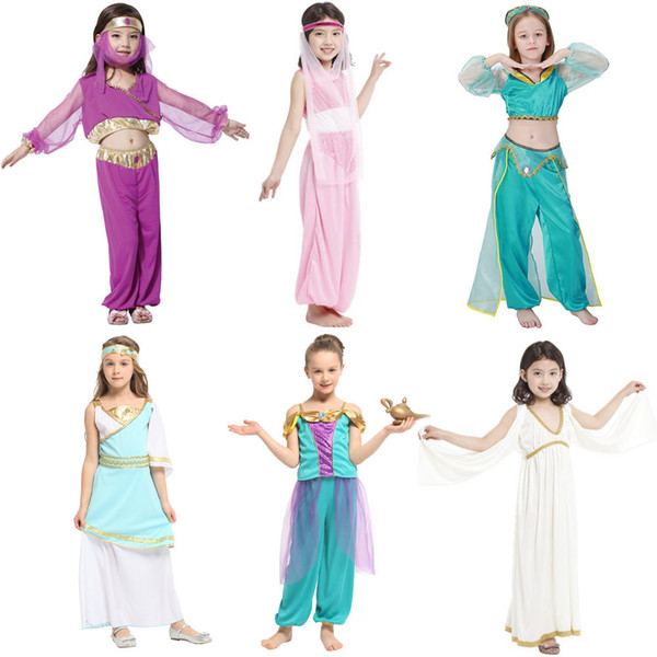 Kids Children Arabian Princess Costumes for Girls Princess Jasmine Cosplay Carnival New Year Halloween Party Dress Up