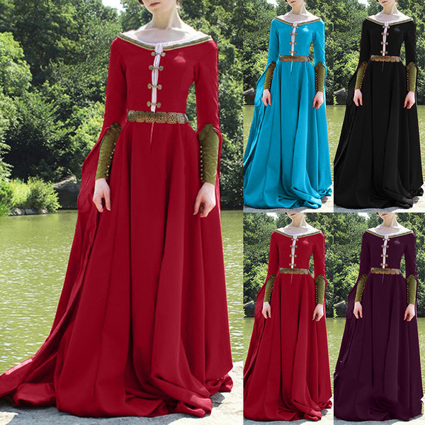 Women Medieval Costume Cosplay Gothic Vintage Court Victorian Clothing Long Floor Strapless Fall Dress Costume