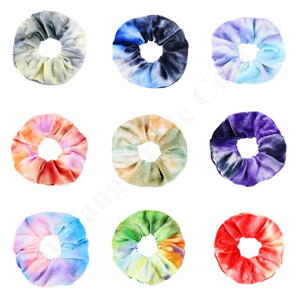 Korea Velvet Hair Scrunchies Elastic Hair Band Gradient Tie-dye Color Women Girls Ponytail Holder Hair Tie Rope Accessories Scrunchy C121802