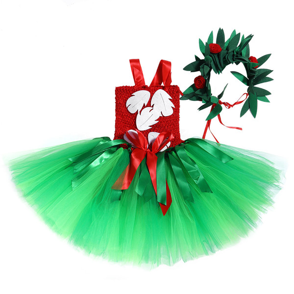 QUALITY Girl Lilo Costume Dress Up Christmas Princess Costume for Girls 1-12Y with Tropical Fern Leaf Headband Birthday Party Gift