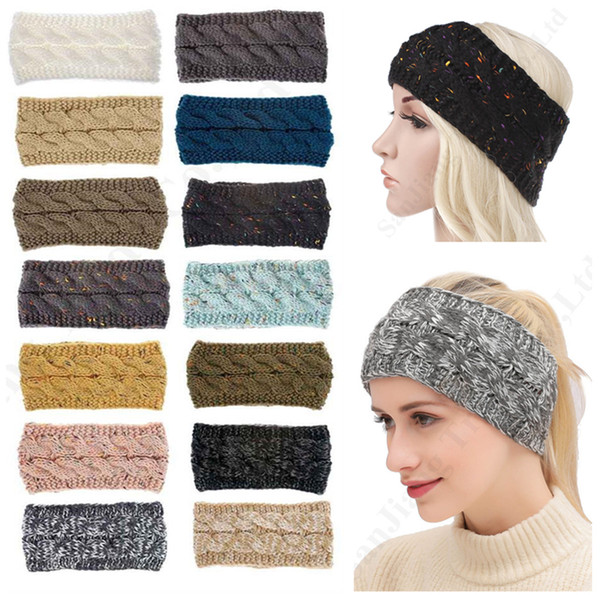 21 Colors Women Knitted Confetti Headbands Crochet Beanie Ponytail Hairband Female Headwrap Ear Winter Warmer Head Band Accessories C92407