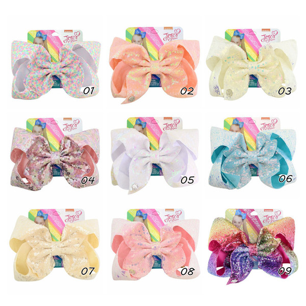 8inch Jojo Glitter Mermaid Flip Sequin Big Bow Hairpin Baby Girls Gradient Paillette Barrettes Kids Bling Hair Clip Hair Accessories Gift