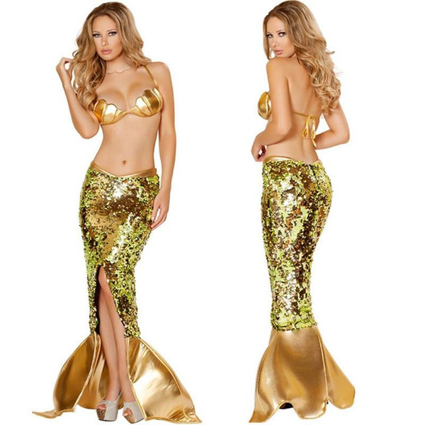 Womens Mermaid Halloween Costume Theme Costume Sexy Party Dress Sequins Night Club Suit