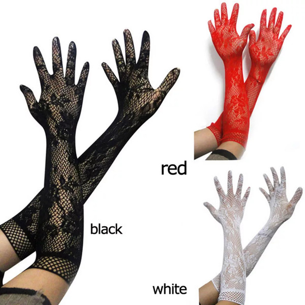 Sexy Transparent Lace Bride Gloves Elastic Mesh W210 Liturgy Women Satin Bow Stretch Fishnet Fashion Formal Floral Fancy Elegant Glove