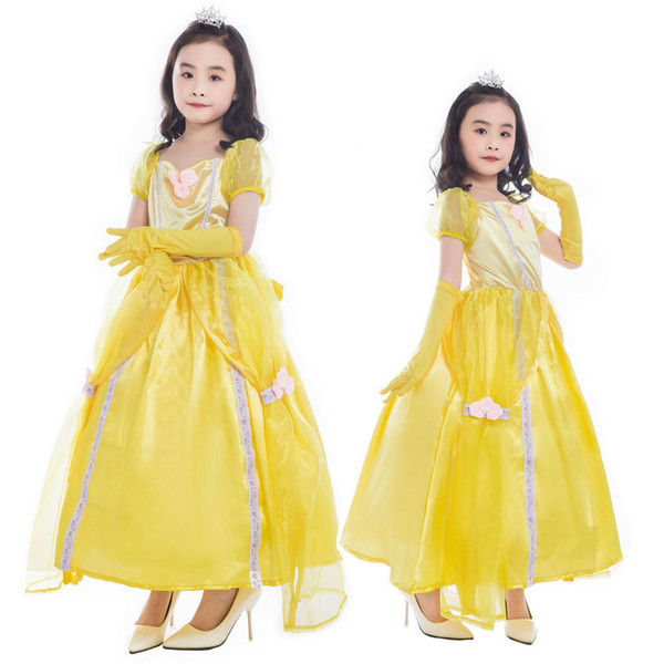 Yellow Princess Queen Children Cosplay Fancy Dress Cosplay Outfit Carnival Costume SM1826