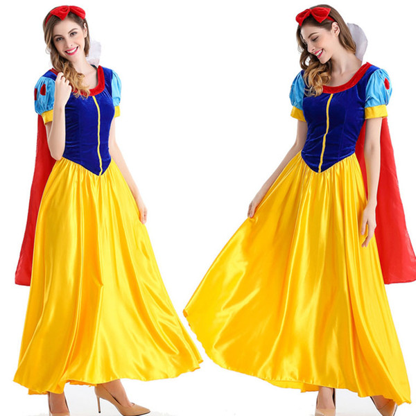 Free shipping Snow White Cosplay costume for Women Halloween Adult Fantasia Carnival Party outfits Cartoon Princess Snow White Dress Costume