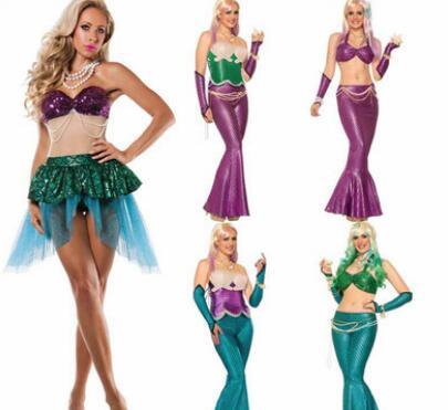 Top Sexy Mermaid skirt Costume Halloween elf princess Blingbling cosplay Gold Mermaid Sequined Girls shell bra Malidaike DS Party dresses