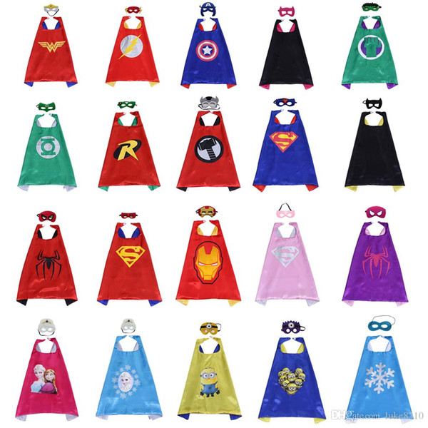 70*70cm Double-layer Superhero Cape and Mask for kids child Top Quality 102 designs cartoon Halloween superhero costumes child movie cosplay