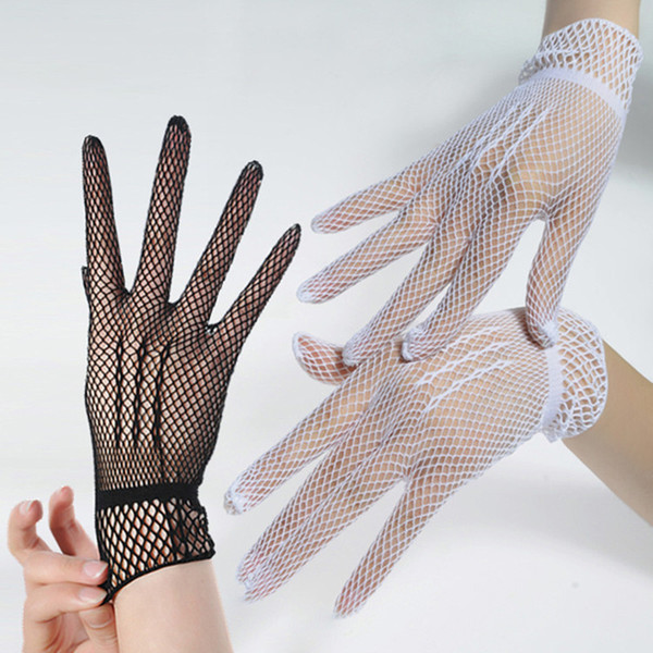 Ladies Elastic Fishnet Gloves Black Red White 3 Colors Wrist Length Wedding Dance Party Gloves Brides Gloves