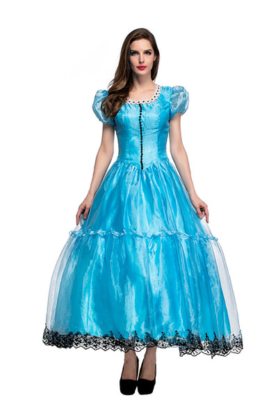 Costumes Princess Dresses Adult Fancy Cosplay Halloween Costume for Women Fantasias Dress woman blue Alice fantasy wonderlandwholesale PS032