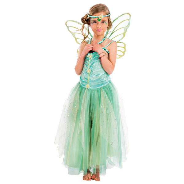 children girls fairy tale glitter green fairy costume with butterfly wing and hairband ballet dance dress fairy tale dress free shipping