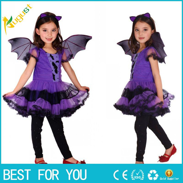 Hot Halloween vampire princess dress children halloween costume lace dress+ wing set kid party dress performance cosplay costumes M-XL