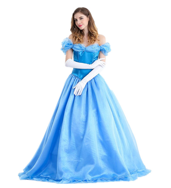 Women Adult Classic Beauty Fairytale Cinderella Princess Long Dress Gown Game Uniform