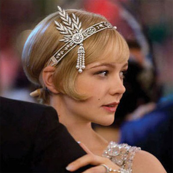 Art Deco Women 1920s Vintage Bridal Headpiece Costume Hair Accessories Flapper Great Gatsby Leaf Medallion Pearl Headband