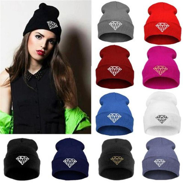 Hot Sale winter Knitted Beanies Hat wool knitted hat winter men women Caps Warm Knitted Hat diamond print ouc1093