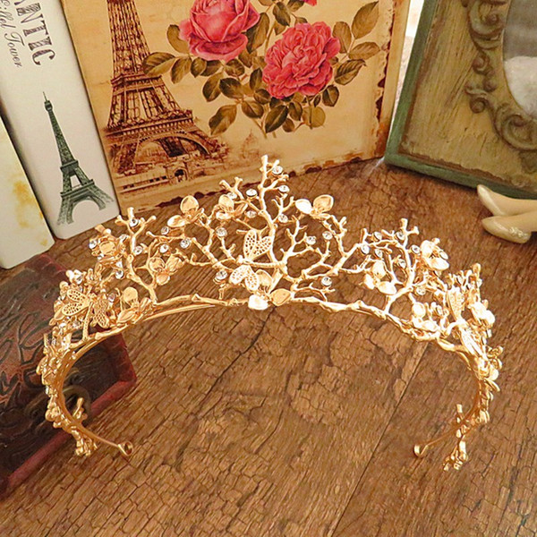 Gold Flower Bridal Crown Rhinestone Tiaras for Women Wedding Diadem Hair Accessories