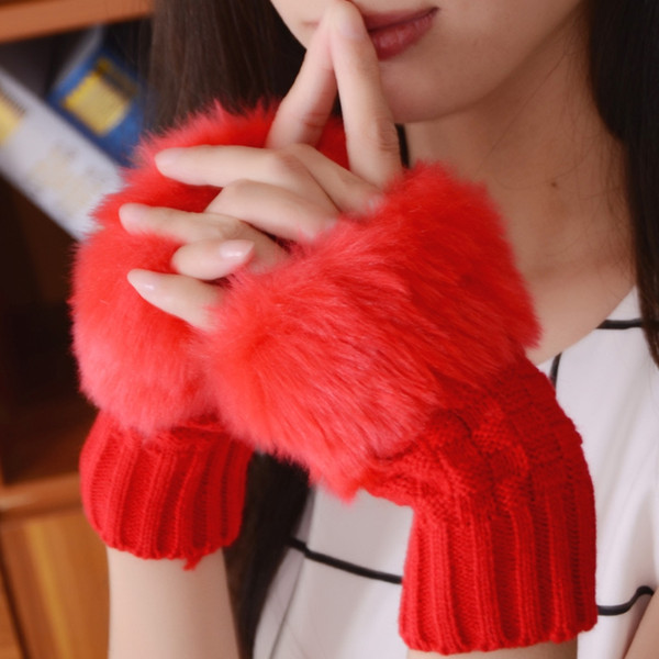 Princess Beauty Dress up gloves Faux rabbit fur Lengthen the wrist Winter gloves Half-finger solid color fashion versatile gloves 10 colors.