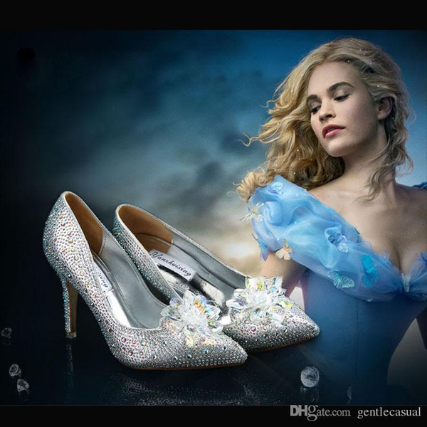 Princess Cosplay Cinderella Shoes Sparkly Bling Rhinestone High Heels Women Crystal Shoes 9.5cm/7.5cm Bridal Shoes