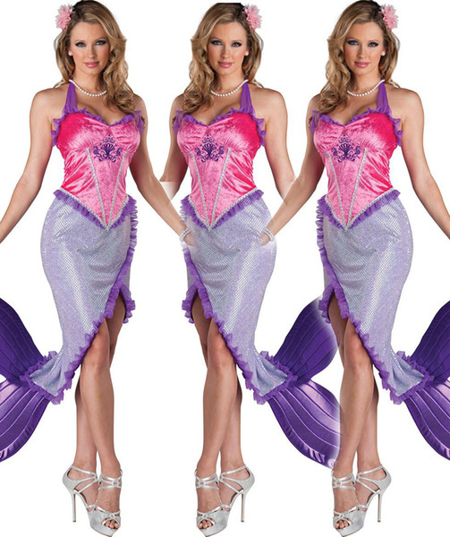 The New Sexy Caribbean Mermaid Cosplay take the Princess Costume Party Outfit Game Clothes 2015 2016 Including Head Flower