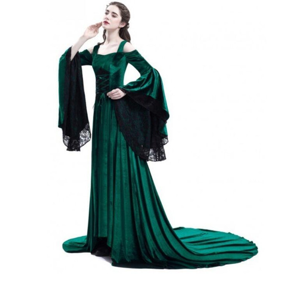 NEW Hallowmas Women Sexy Off The Shoulder Medieval Dress Vintage Style Gothic Dress Floor Length Cosplay Dresses Retro Long Renaissance