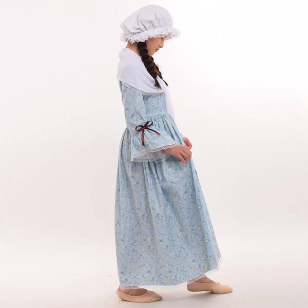 6-14 Years Kids Girls Halloween Carnival Costume Cosplay Retro Civil War Colonial Reenactment Rural Pioneer Dress