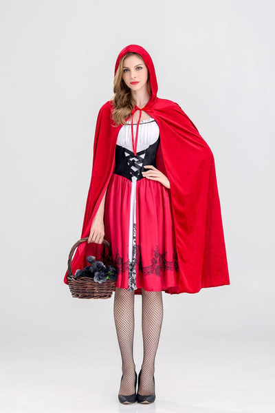 Little Red Riding Hood Costume for Women Fancy Adult Halloween Cosplay Fantasia Dress+Cloak Cosplay Costume For Party