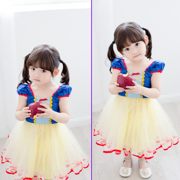 Girls cute princess dress snow white cosplay party prom dress performance dancing dress for children free shipping