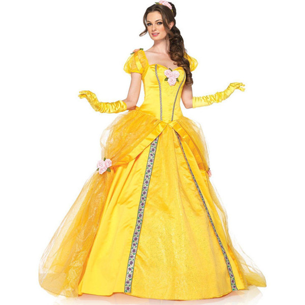 Attractive Sexy Princess Lolita Cosplay Costume Halloween Carnival Dress snow princess Costume Yellow Women Costume