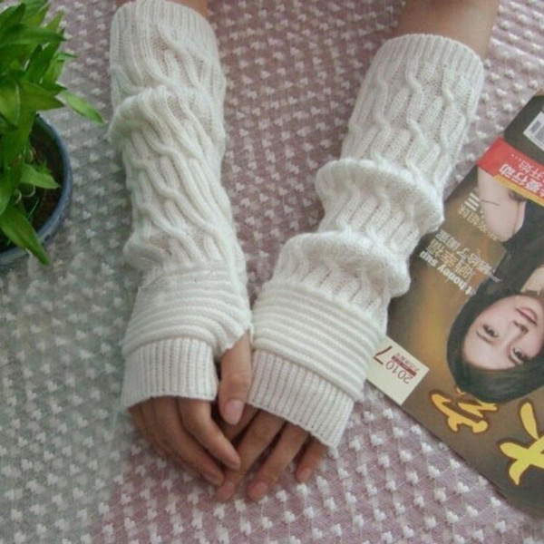 5 Colors Solid color Knitted Wool Mittens Women Winter Wrist Arm Hand Warmer Knitted Long Fingerless Gloves