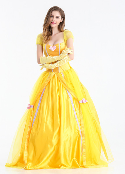 Halloween Costume Women Fairy Tale Cosplay Costume Princess Dress Yellow Halloween Party Cosplay Dress