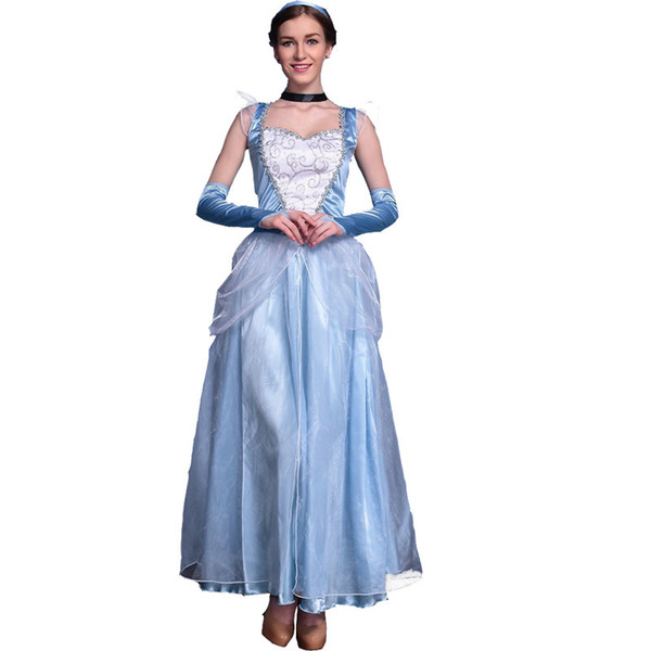 Women Halloween Masquerade Party Costume Blue Fairytale Princess Dress Game Anime Cosplay Stage Costume