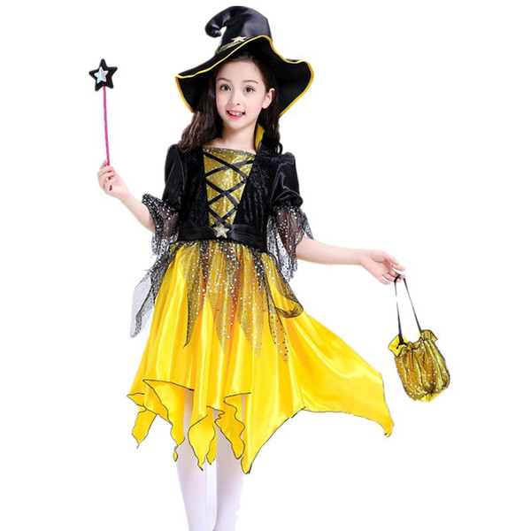 Halloween costume children princess dress yellow elf halloween party girls Halloween costumes Children's performance free shipping